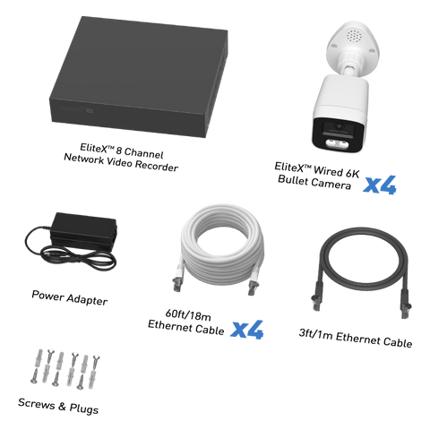 EliteX™ 6K/12MP NVR Security System with 4 Bullet Cameras | SWNVK-8EX412MPB