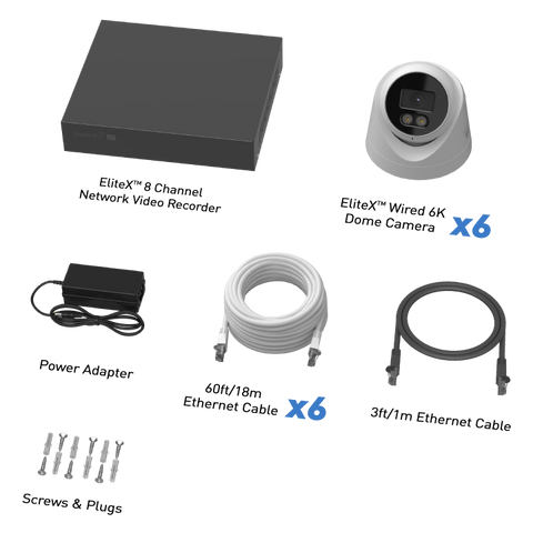Swann EliteX™ 6K/12MP NVR Security System with 6 Dome Cameras | SWNVK-8EX612MPD
