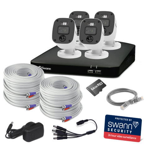 Home 4 Camera 4 Channel 1080p Full HD DVR 64GB SD Card Security System with Mic | SWDVK-446854MQB