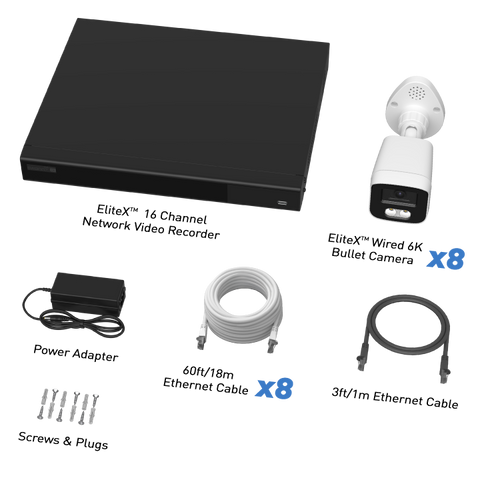 Swann EliteX™ 6K/12MP NVR Security System with 8 Bullet-Style Cameras | SWNVK-16EX812MPB