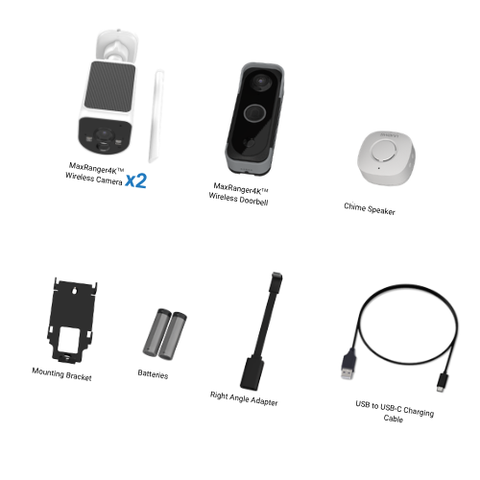 MaxRanger4K™ Solar with 2 Add-on Security Cameras & Video Doorbell with Longest Range Wireless  |  SONVW-MR4KVDBMAXV2SD2-GL